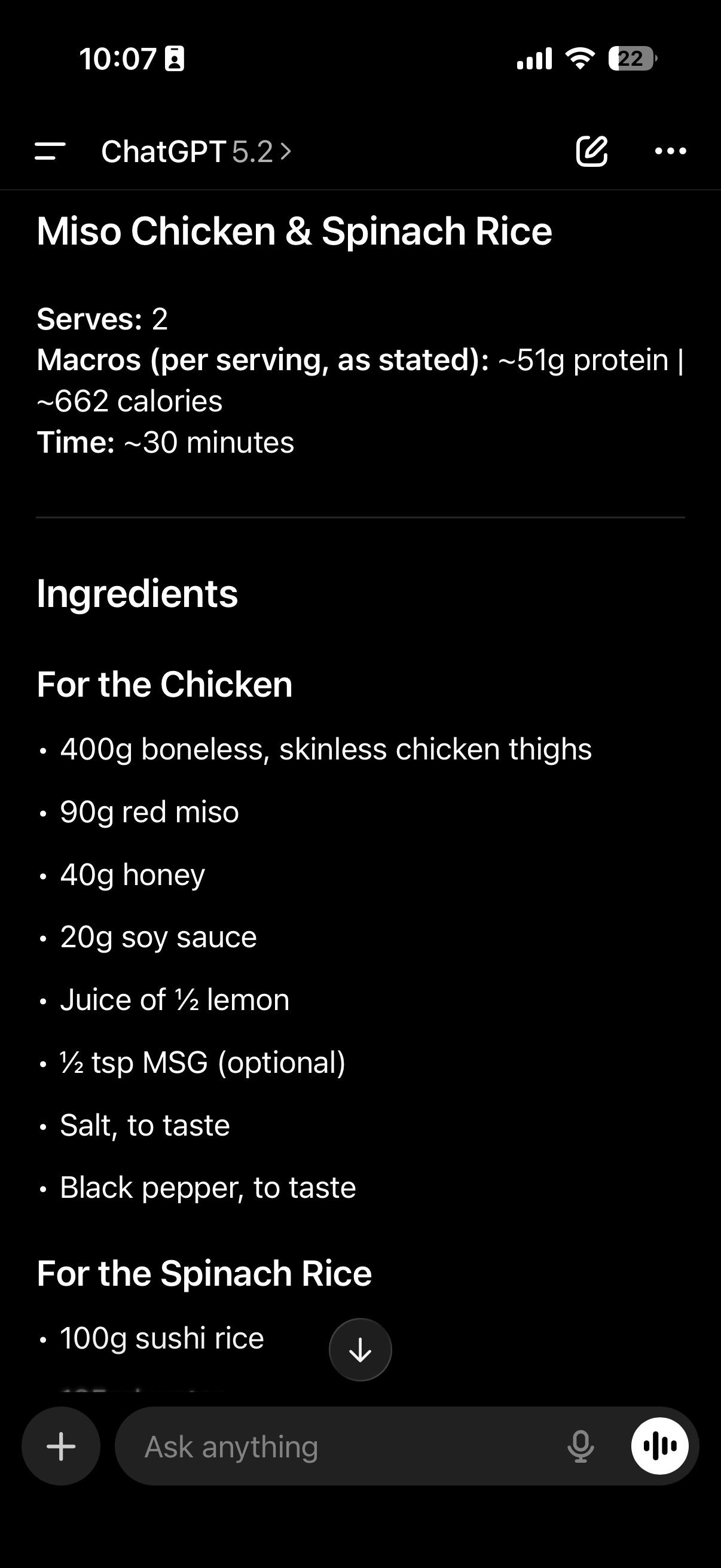 Parsed recipe from ChatGPT