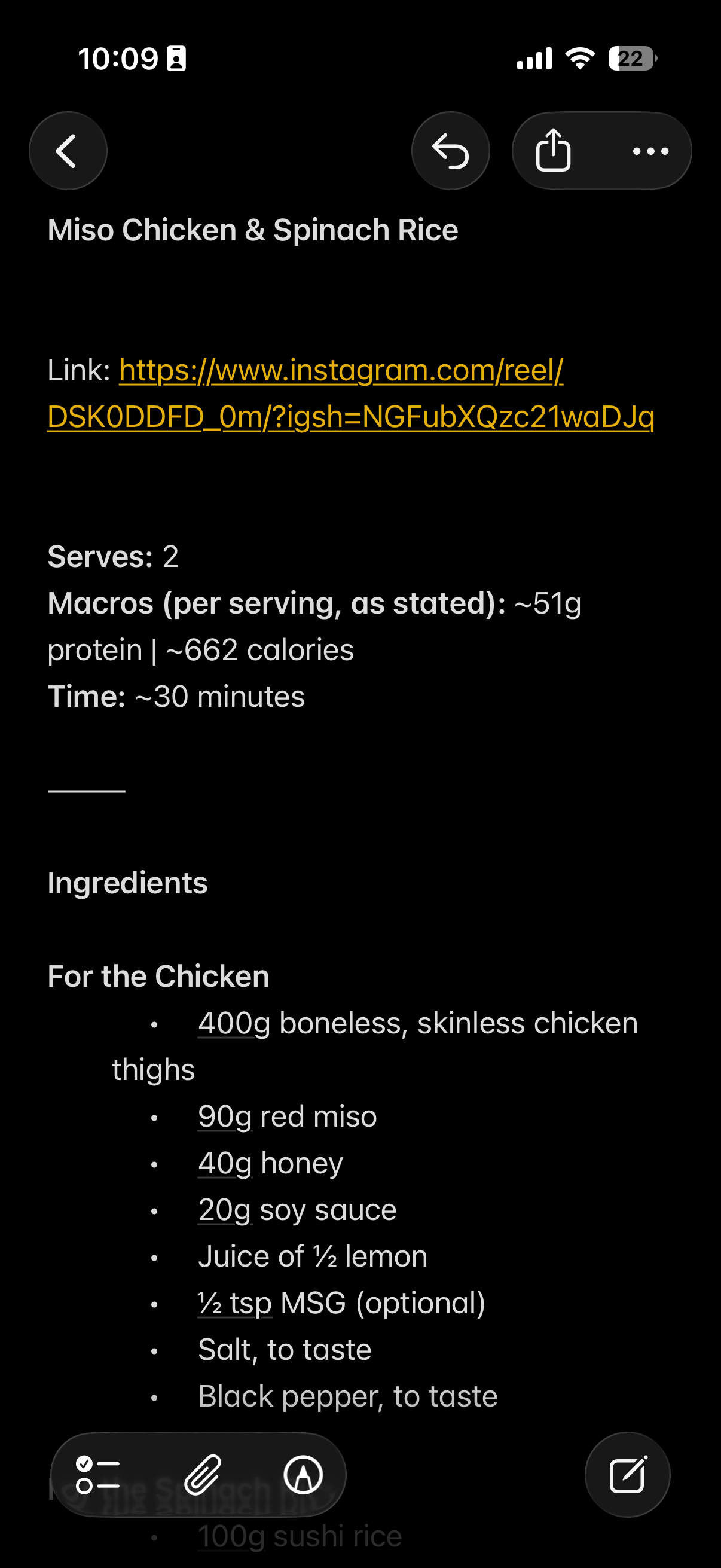 Recipe saved in Apple Notes